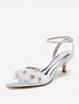 Damen-hochzeitsschuhe Brautpumps Satin Spitze Zehenpartie