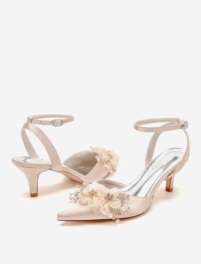 Damen-hochzeitsschuhe Brautpumps Satin Spitze Zehenpartie - Champagner