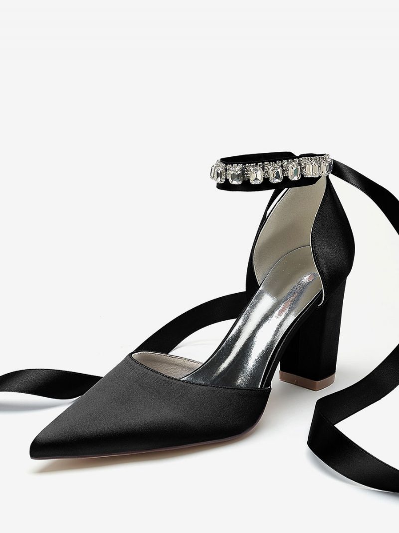 Damen-hochzeitsschuhe Brautpumps Satin Spitze Zehenpartie - Schwarz