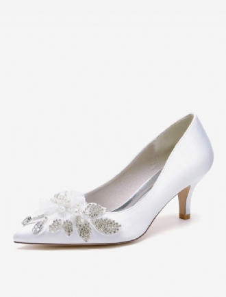 Damen-hochzeitsschuhe Brautpumps Satin Spitze Zehenpartie