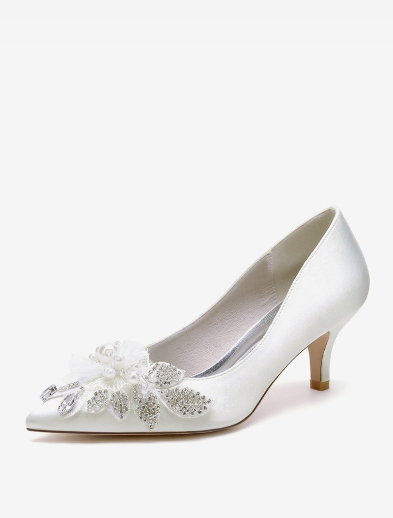 Damen-hochzeitsschuhe Brautpumps Satin Spitze Zehenpartie - Elfenbein