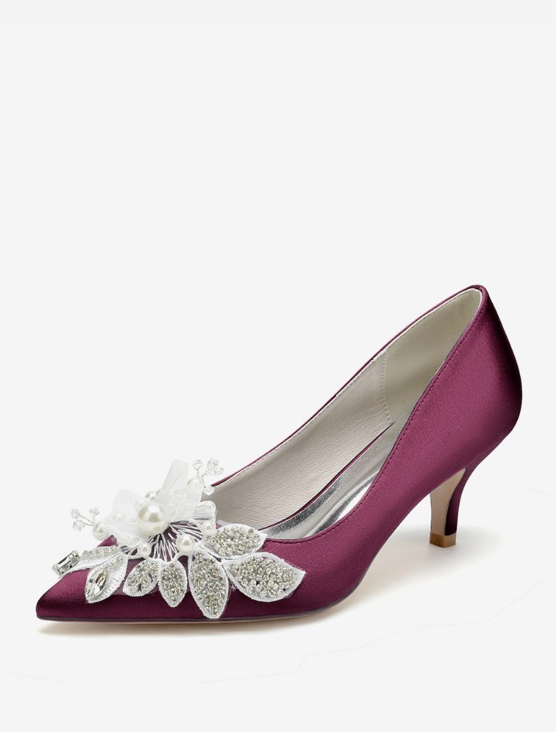 Damen-hochzeitsschuhe Brautpumps Satin Spitze Zehenpartie - Burgund