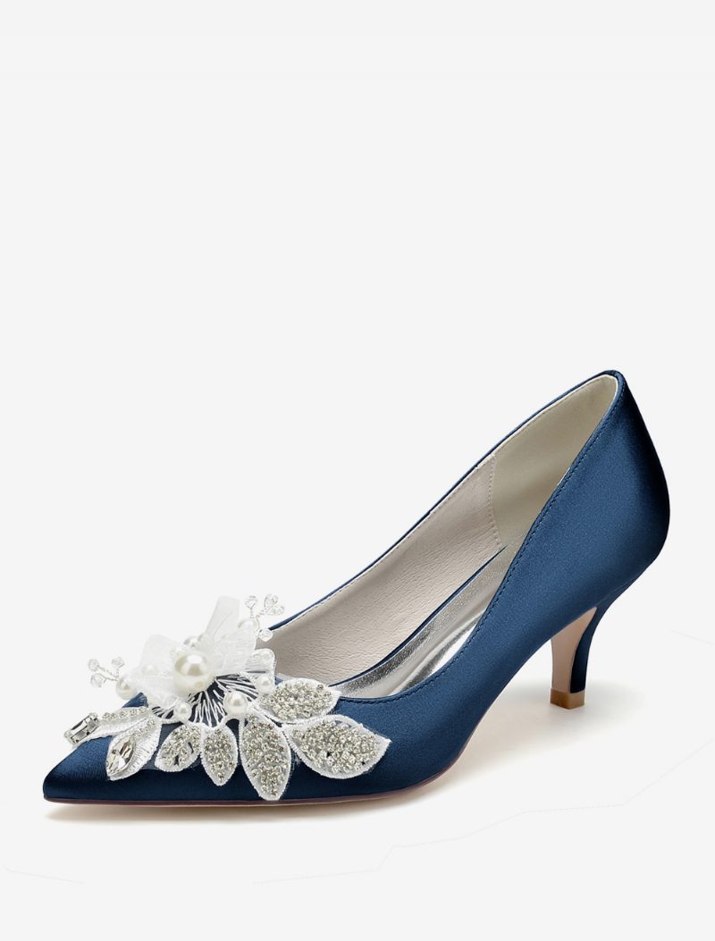 Damen-hochzeitsschuhe Brautpumps Satin Spitze Zehenpartie - Tiefblau