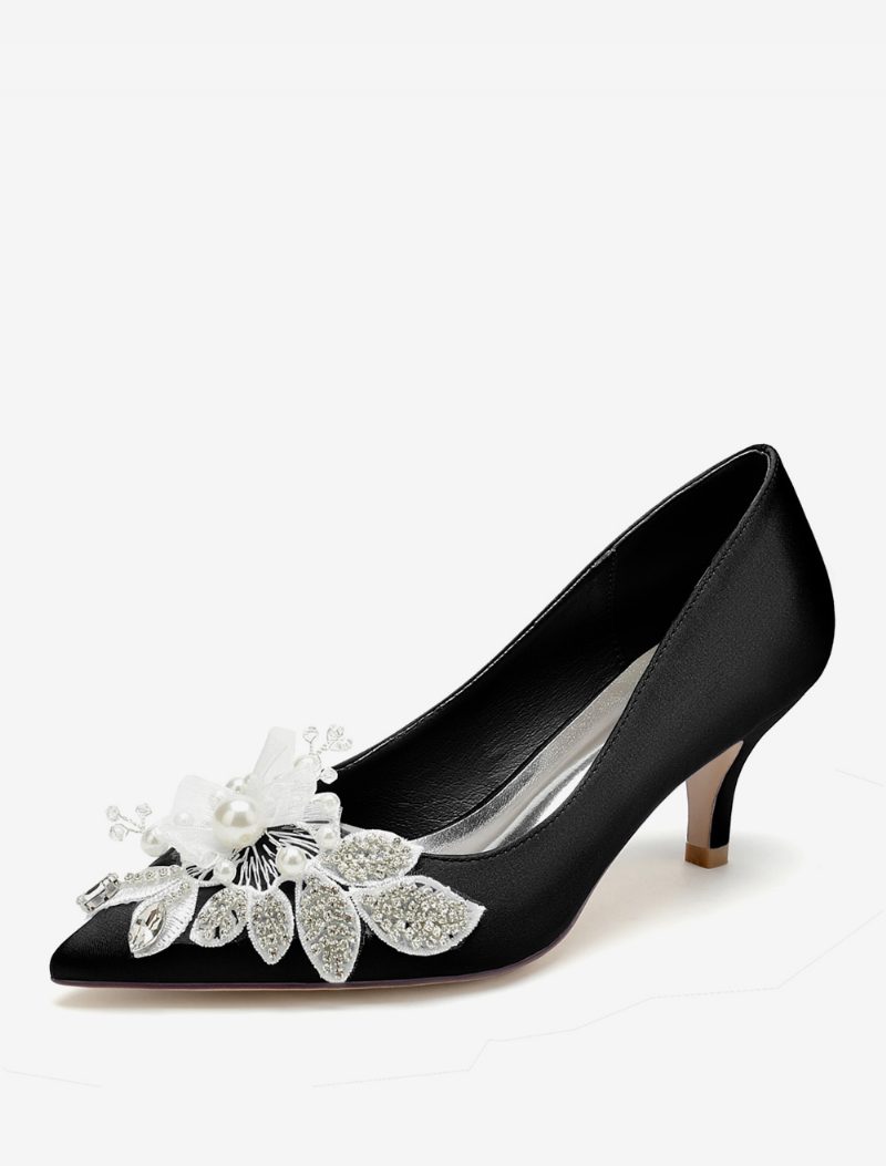 Damen-hochzeitsschuhe Brautpumps Satin Spitze Zehenpartie - Schwarz