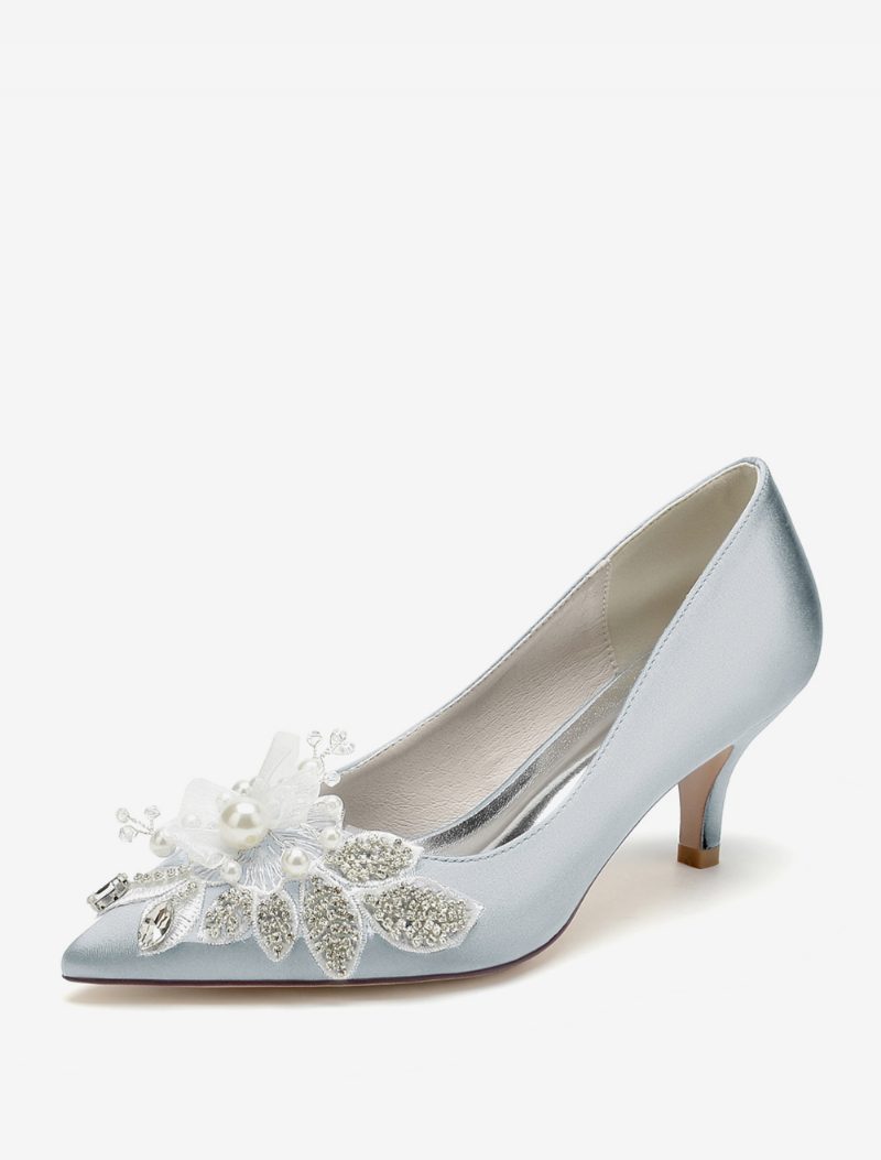 Damen-hochzeitsschuhe Brautpumps Satin Spitze Zehenpartie - Silber