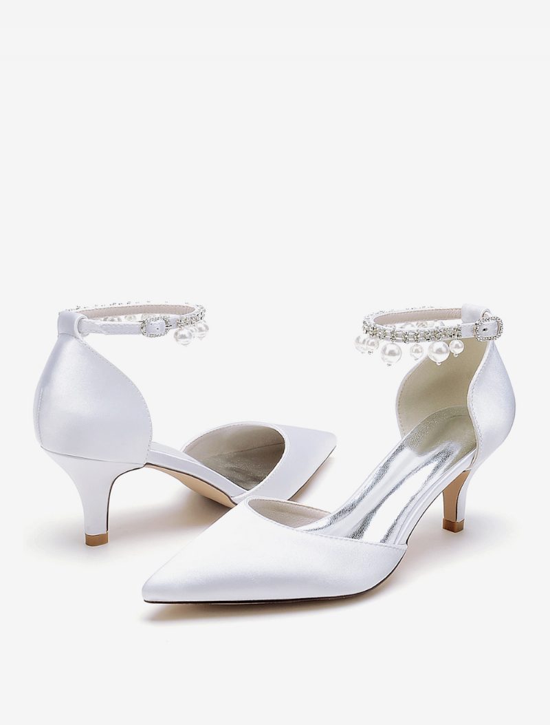 Damen-hochzeitsschuhe Brautpumps Satin Spitze Zehenpartie - Weiß