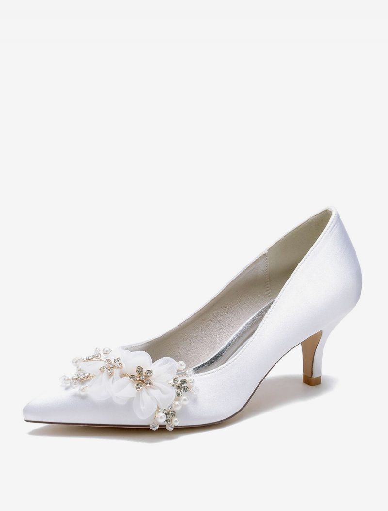 Damen-hochzeitsschuhe Brautpumps Satin Spitze Zehenpartie