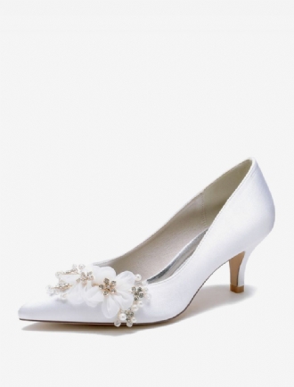 Damen-hochzeitsschuhe Brautpumps Satin Spitze Zehenpartie