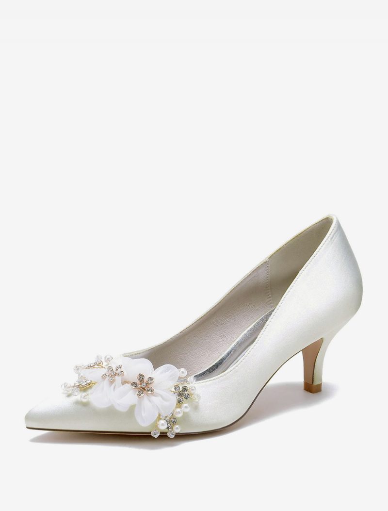 Damen-hochzeitsschuhe Brautpumps Satin Spitze Zehenpartie - Elfenbein