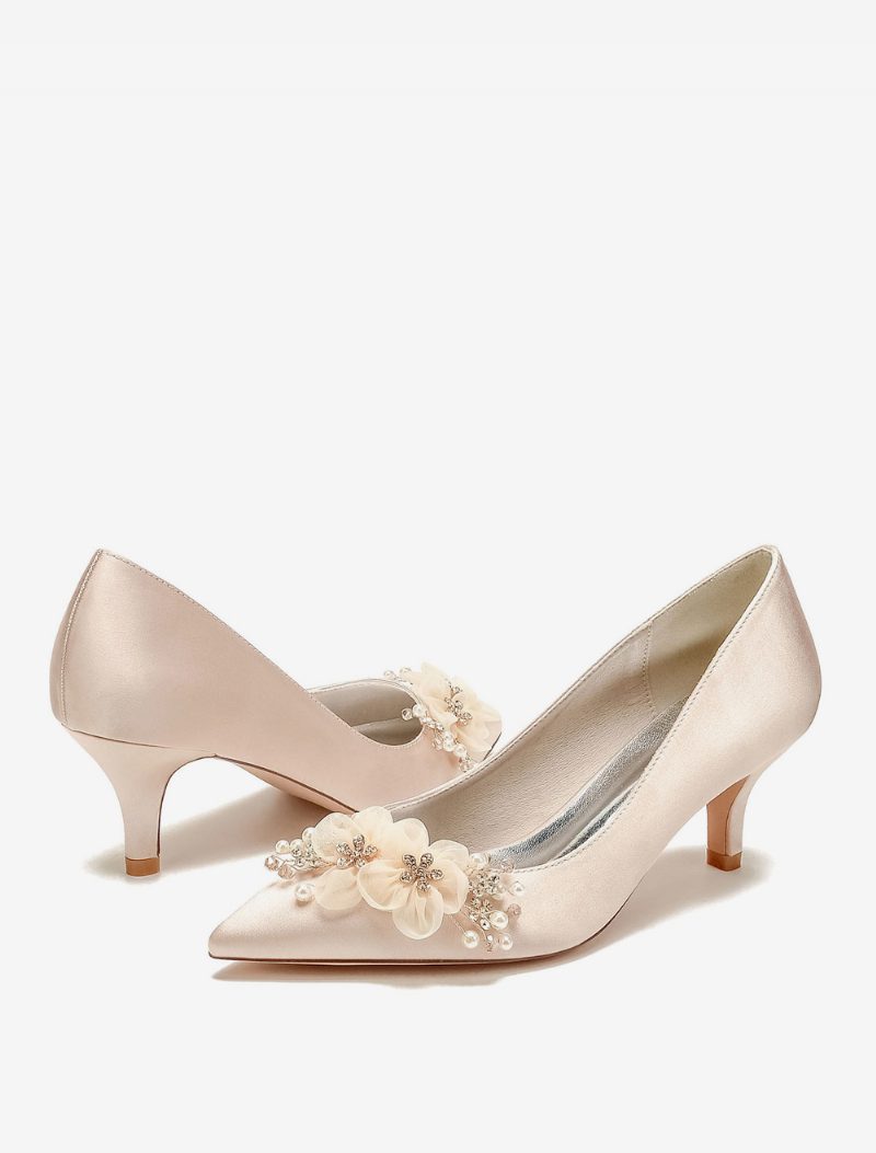 Damen-hochzeitsschuhe Brautpumps Satin Spitze Zehenpartie - Champagner