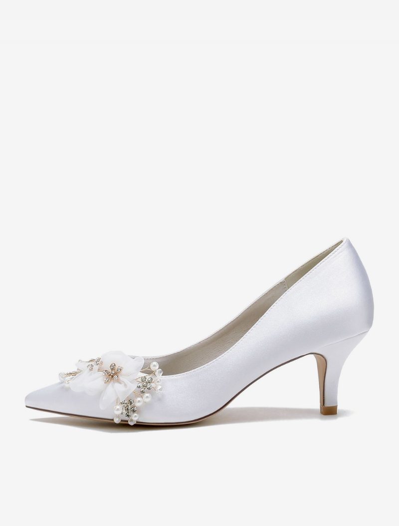 Damen-hochzeitsschuhe Brautpumps Satin Spitze Zehenpartie - Weiß