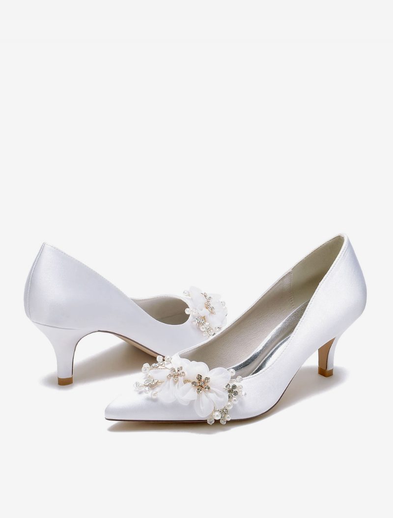 Damen-hochzeitsschuhe Brautpumps Satin Spitze Zehenpartie - Weiß