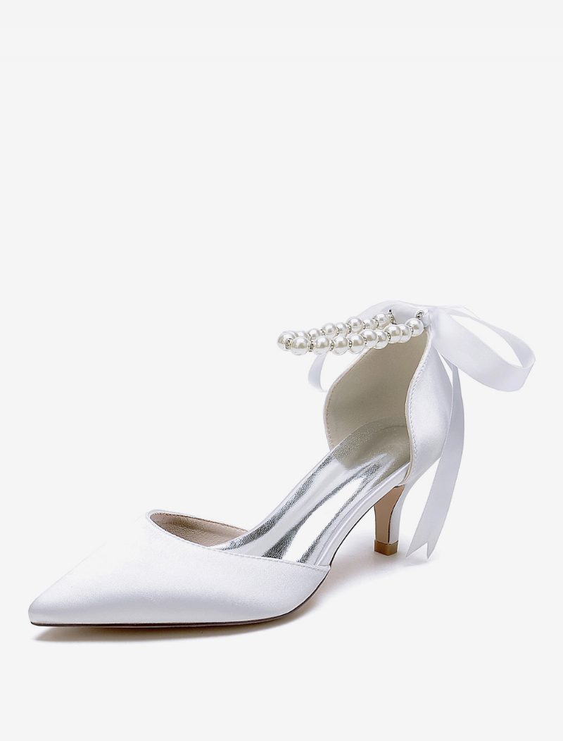 Damen-hochzeitsschuhe Brautpumps Satin Spitze Zehenpartie Perlen