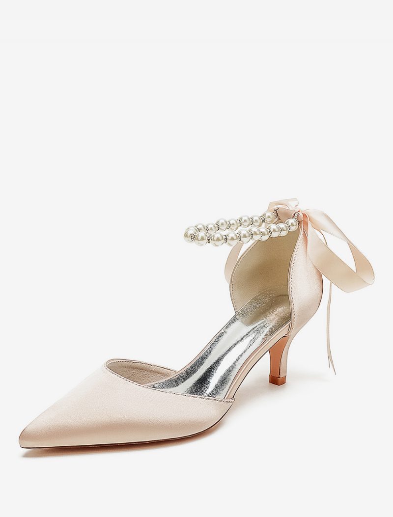 Damen-hochzeitsschuhe Brautpumps Satin Spitze Zehenpartie Perlen - Champagner