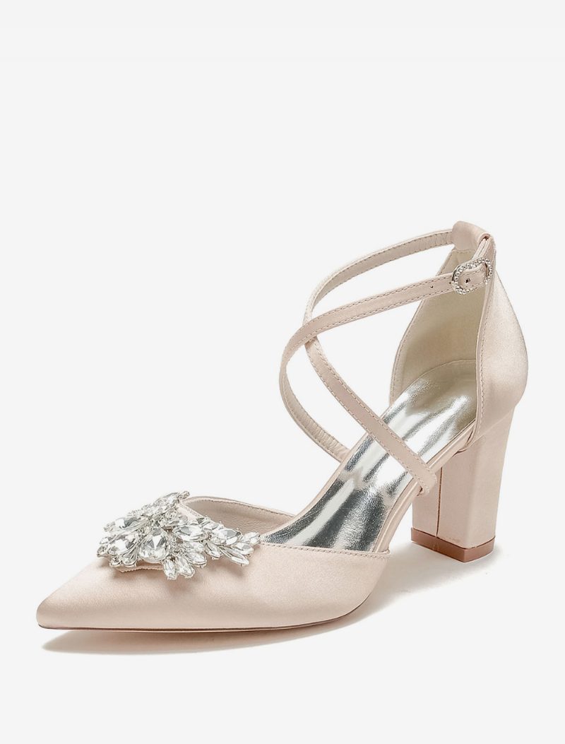 Damen-hochzeitsschuhe Brautpumps Satin Spitze Zehenpartie Strasssteine - Champagner