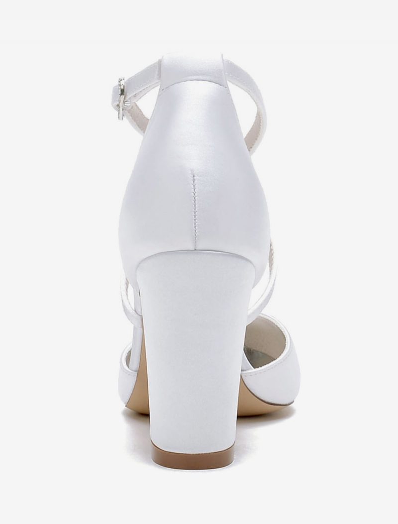 Damen-hochzeitsschuhe Brautpumps Satin Spitze Zehenpartie Strasssteine - Weiß