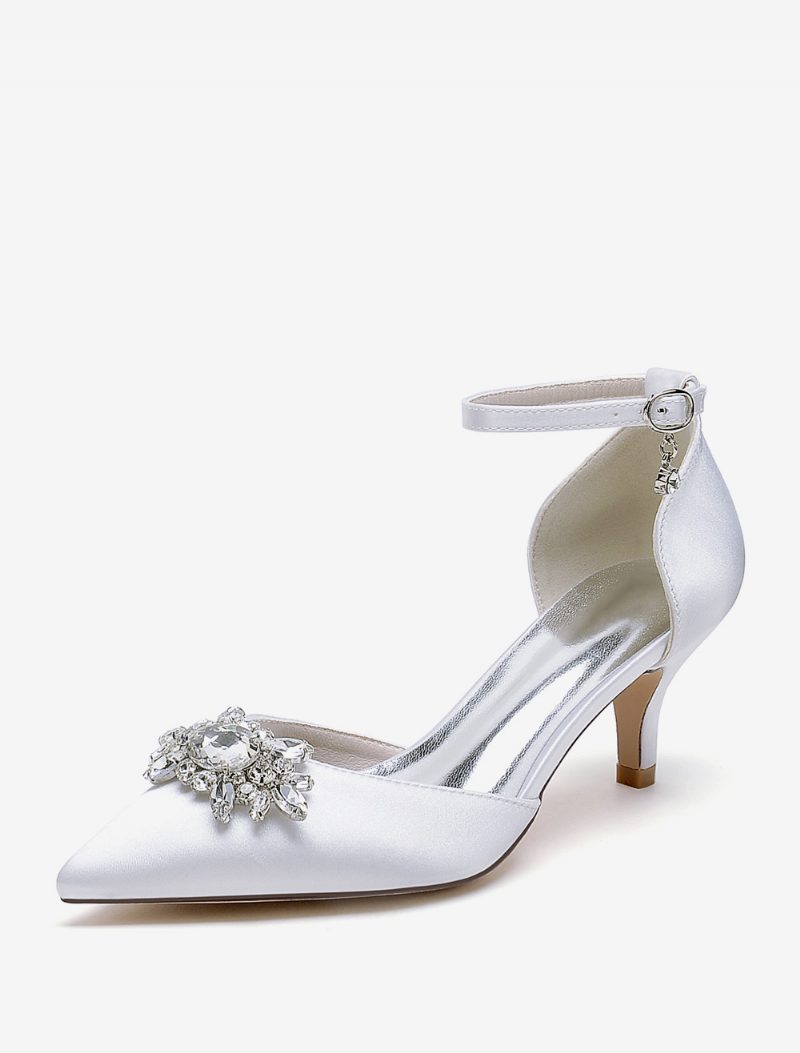 Damen-hochzeitsschuhe Brautpumps Satin Spitze Zehenpartie Strasssteine