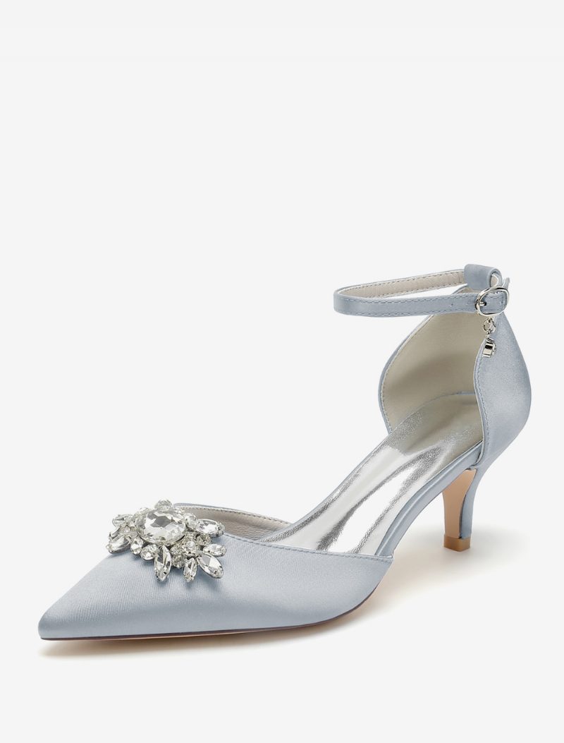 Damen-hochzeitsschuhe Brautpumps Satin Spitze Zehenpartie Strasssteine - Silber