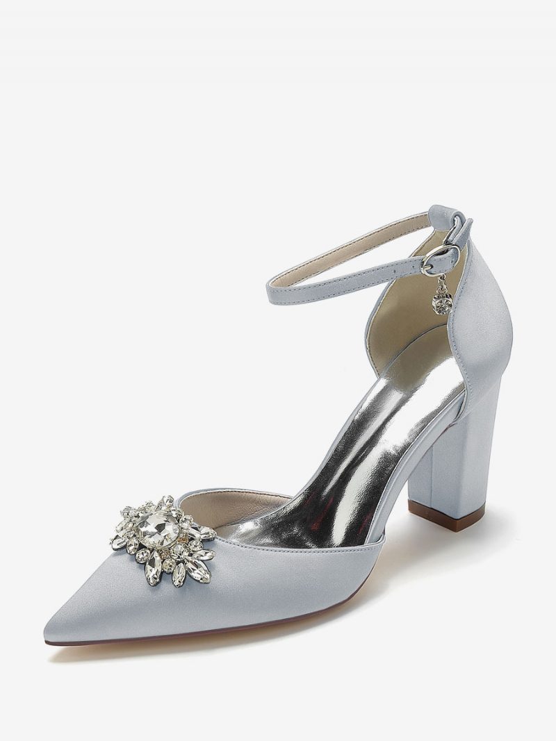 Damen-hochzeitsschuhe Brautpumps Seide Und Satin Spitze Zehenpartie Strasssteine - Silber