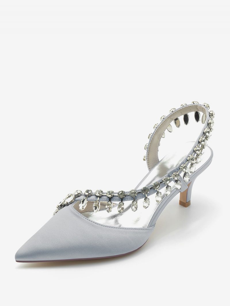 Damen-hochzeitsschuhe Brautpumps Seide Und Satin Spitze Zehenpartie Strasssteine - Silber