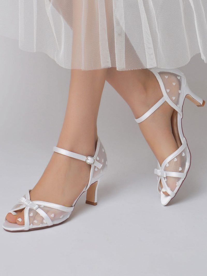 Damen-hochzeitsschuhe Mesh-brautsandalen Mit Klobigem Absatz - Weiß