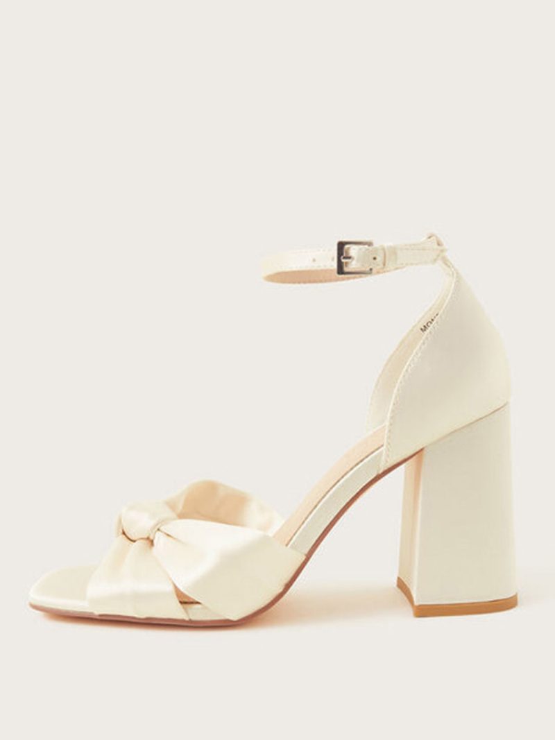 Damen-hochzeitsschuhe Mit Blockabsatz Elfenbeinfarbene Geknotete Brautschuhe Knöchelriemen - Beige