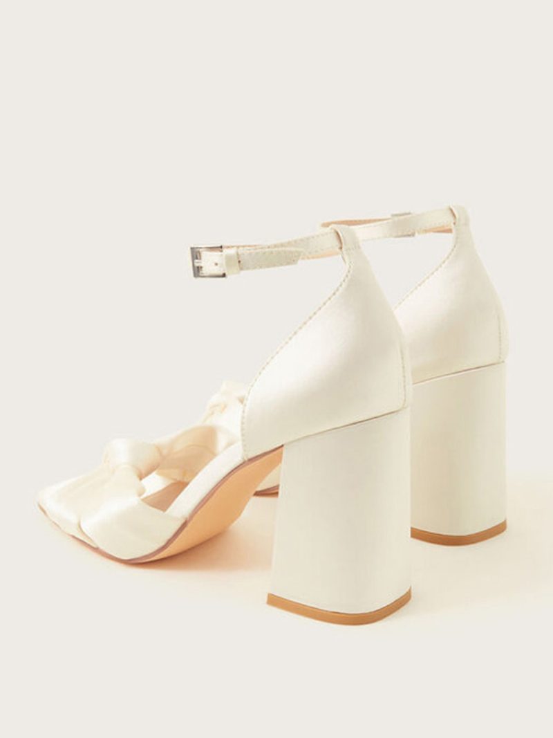 Damen-hochzeitsschuhe Mit Blockabsatz Elfenbeinfarbene Geknotete Brautschuhe Knöchelriemen - Beige