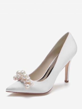 Damen-hochzeitsschuhe Mit Hohem Absatz Satin Spitzer Zehenbereich Perlen Stiletto-absatz Brautpumps