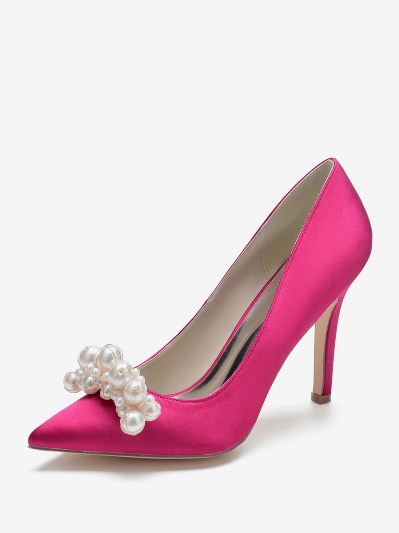 Damen-hochzeitsschuhe Mit Hohem Absatz Satin Spitzer Zehenbereich Perlen Stiletto-absatz Brautpumps - Rose