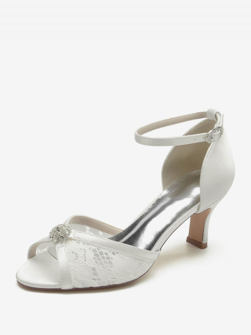 Damen-hochzeitsschuhe Mit Spitze Peep-toe-strasssteinen Brautschuhe Klobigem Absatz