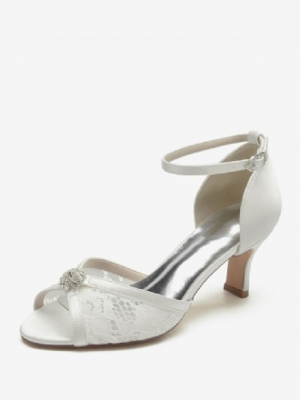 Damen-hochzeitsschuhe Mit Spitze Peep-toe-strasssteinen Brautschuhe Klobigem Absatz