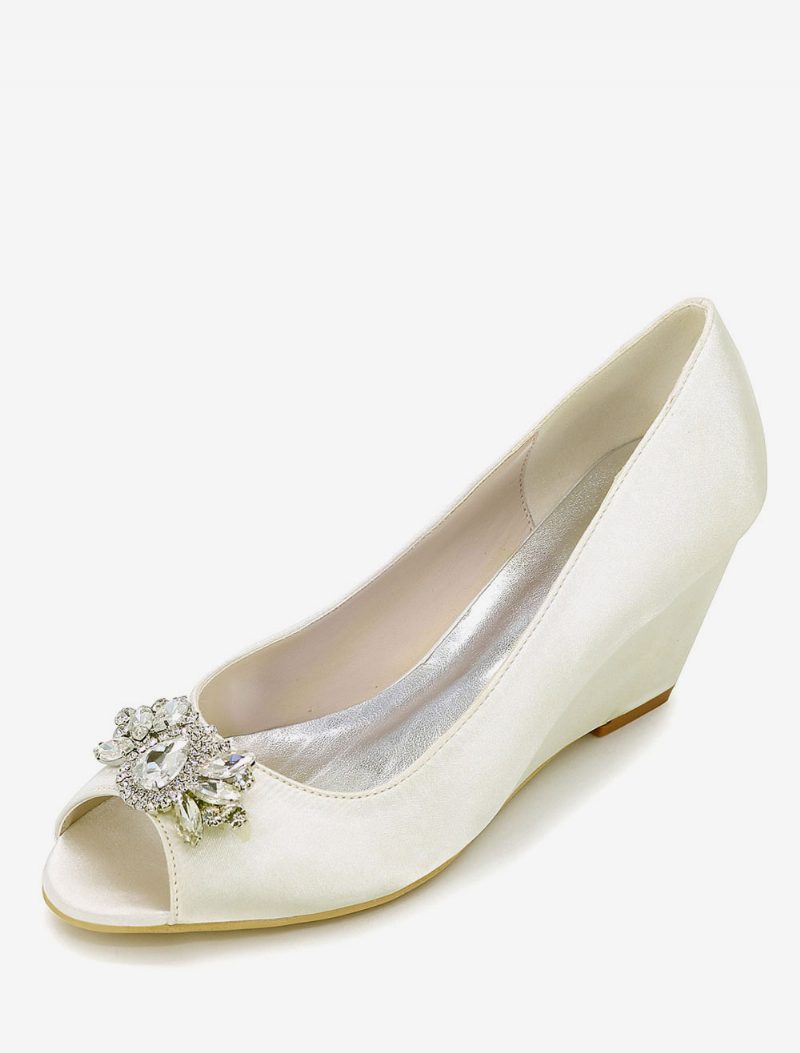 Damen-hochzeitsschuhe Mit Strass-wedges - Elfenbein