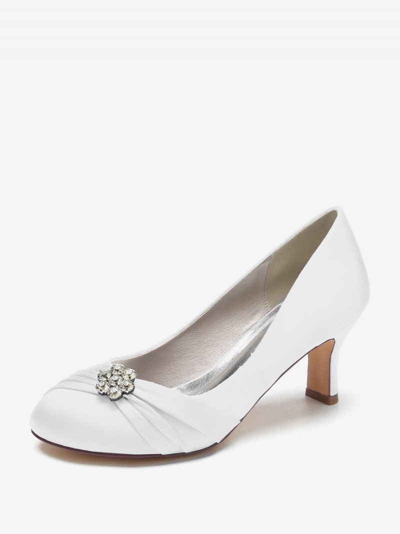 Damen-hochzeitsschuhe Satin Runde Zehenpartie Strasssteine Klobiger Absatz Brautschuhe