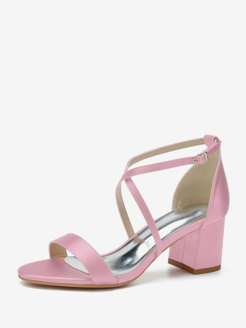 Damen-hochzeitsschuhe Satin Traube Offener Zehenbereich Klobiger Absatz Überkreuzte Brautschuhe - Rosa