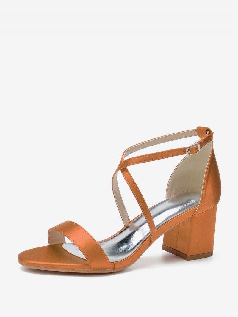 Damen-hochzeitsschuhe Satin Traube Offener Zehenbereich Klobiger Absatz Überkreuzte Brautschuhe - Orange