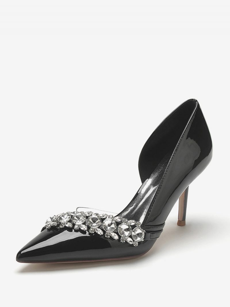 Damen-hochzeitsschuhe Schuhe Für Die Brautmutter Lack-pu-obermaterial Spitze Zehenpartie Strasssteine 8.4 cm - Schwarz