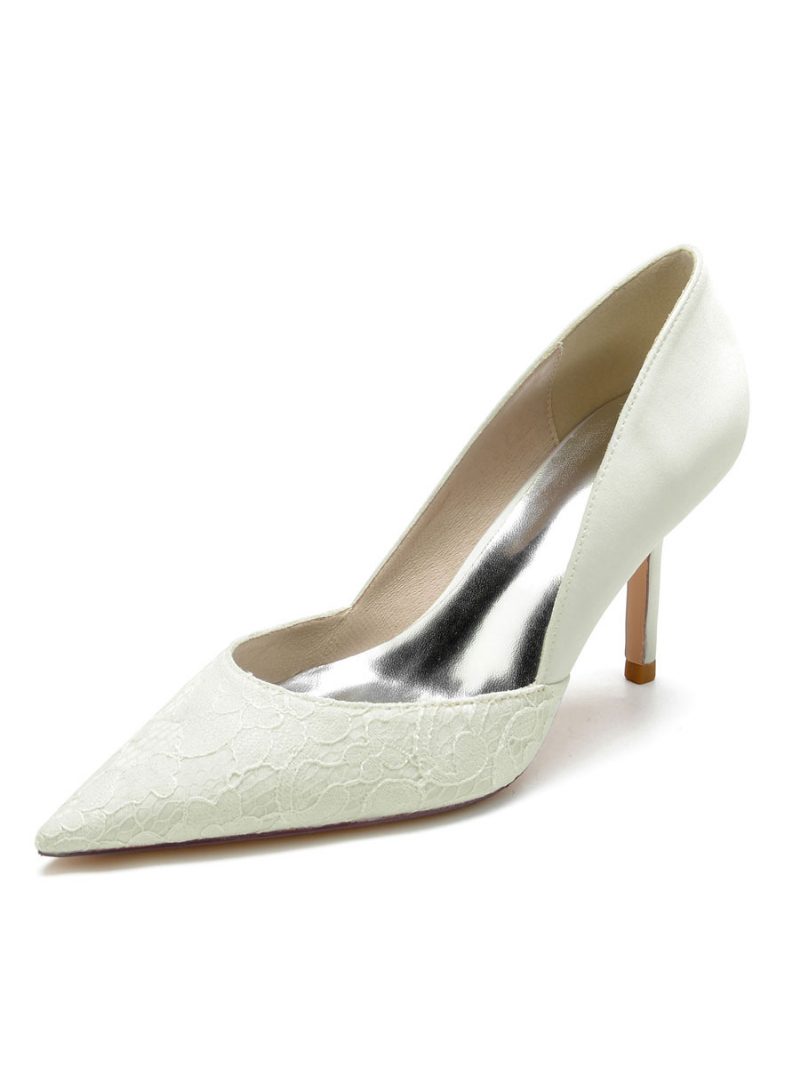 Damen-hochzeitsschuhe Spitze Spitzer Zehenbereich Stiletto-absatz Brautpumps - Elfenbein