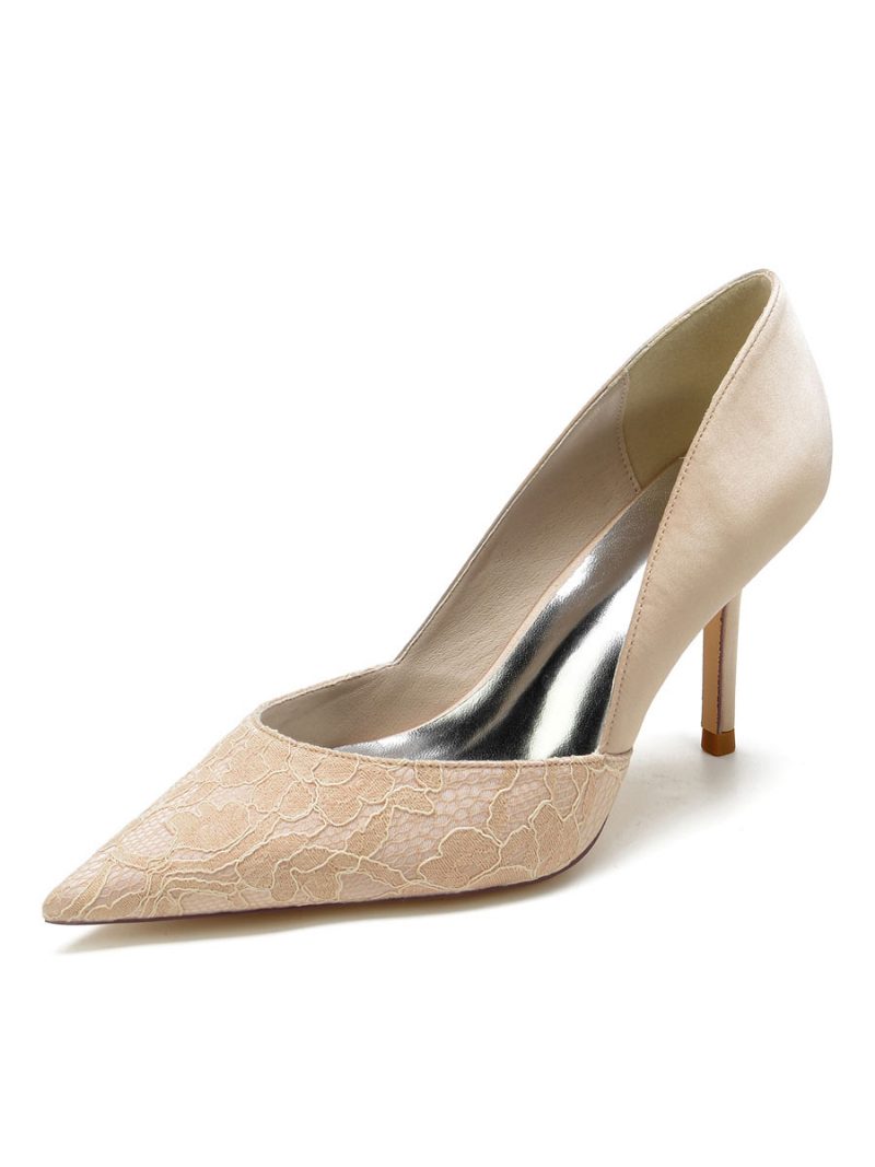 Damen-hochzeitsschuhe Spitze Spitzer Zehenbereich Stiletto-absatz Brautpumps - Champagner