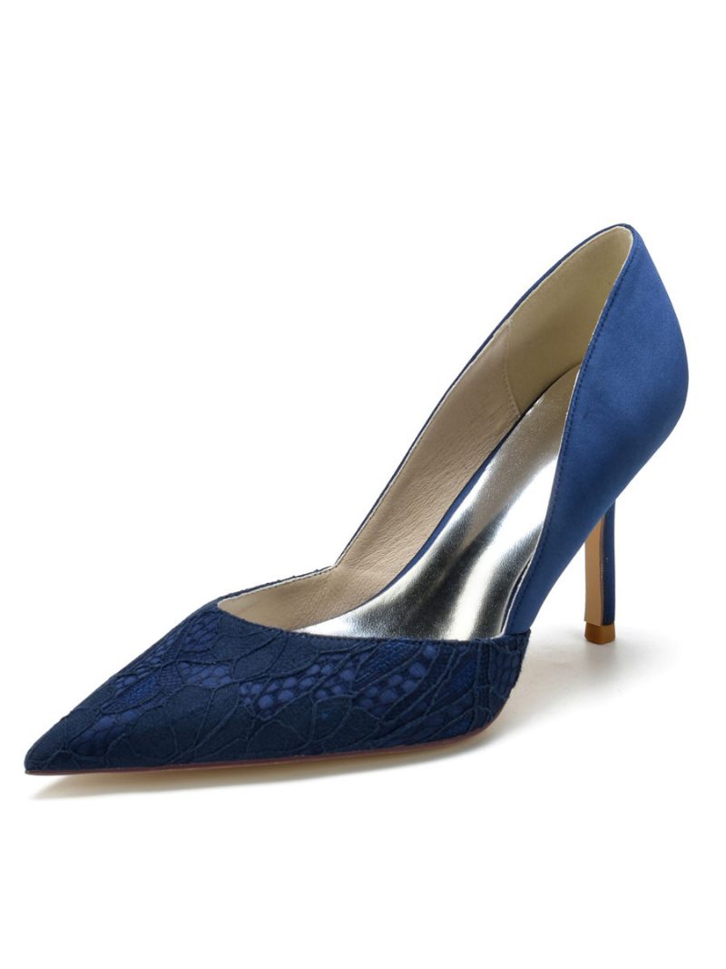 Damen-hochzeitsschuhe Spitze Spitzer Zehenbereich Stiletto-absatz Brautpumps - Tiefblau