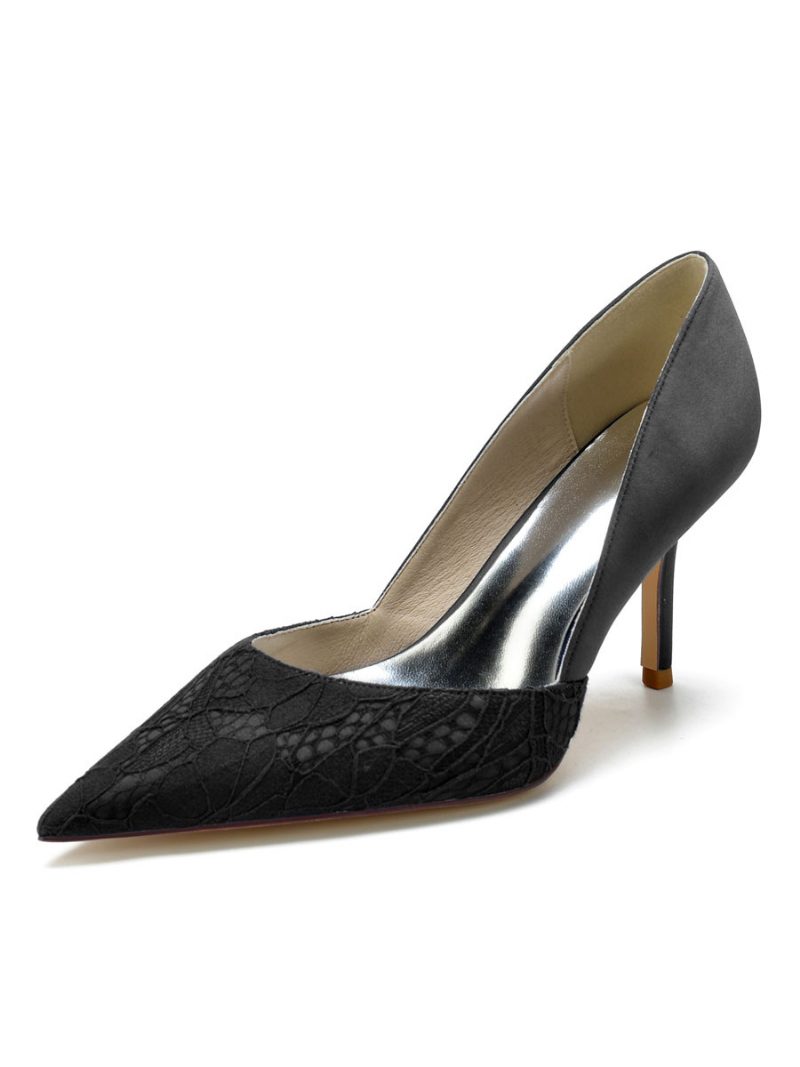 Damen-hochzeitsschuhe Spitze Spitzer Zehenbereich Stiletto-absatz Brautpumps - Schwarz