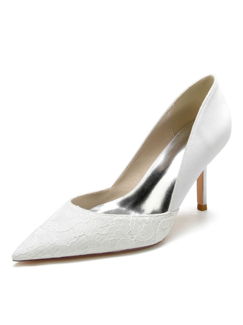 Damen-hochzeitsschuhe Spitze Spitzer Zehenbereich Stiletto-absatz Brautpumps - Weiß