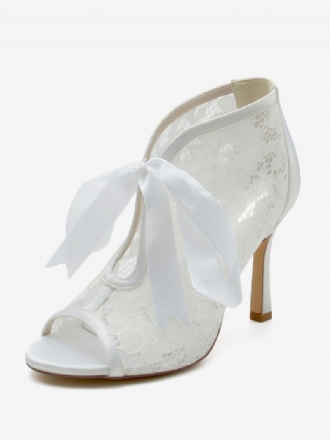 Damen-hochzeitsschuhe Spitze Weiße Schleifen Peep-toe-hochzeitssandalen