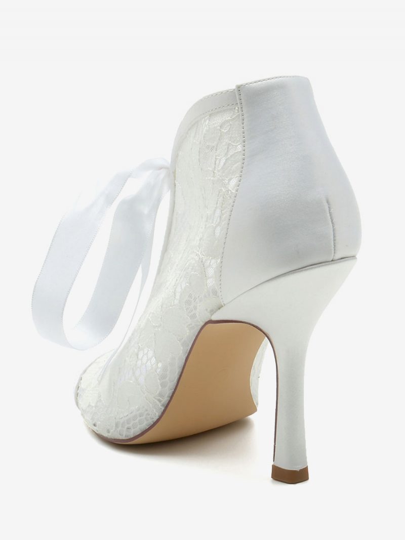 Damen-hochzeitsschuhe Spitze Weiße Schleifen Peep-toe-hochzeitssandalen - Weiß