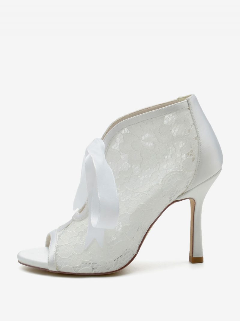 Damen-hochzeitsschuhe Spitze Weiße Schleifen Peep-toe-hochzeitssandalen - Weiß