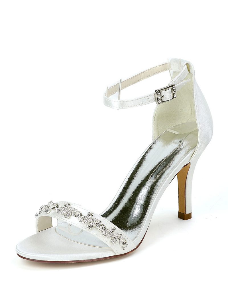 Damen-hochzeitsschuhe Strass-sandalen Mit Knöchelriemen Und Stiletto-absatz - Elfenbein