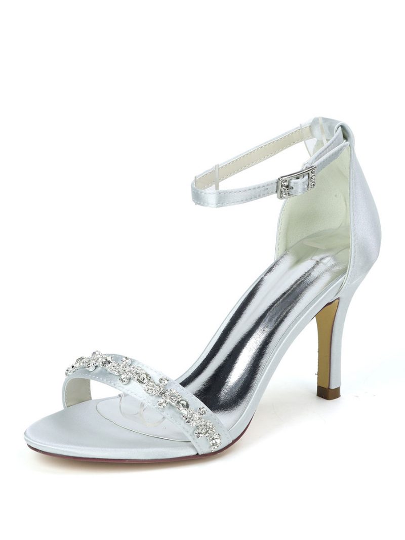 Damen-hochzeitsschuhe Strass-sandalen Mit Knöchelriemen Und Stiletto-absatz - Silber