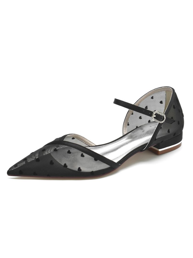 Damen-mary-jane-braut-flats Aus Netzstoff - Schwarz