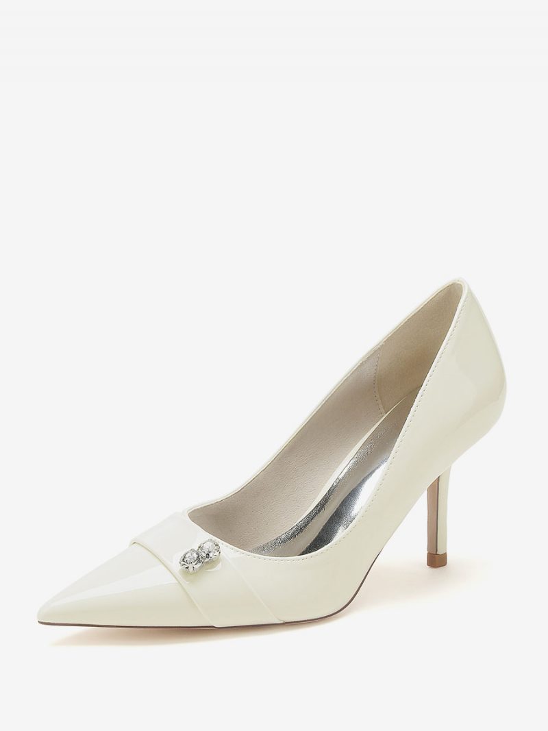 Damen-mutter Der Braut-schuhe Lack-pu-obermaterial Spitzer Zehenbereich Strasssteine High-heel-pumps - Beige