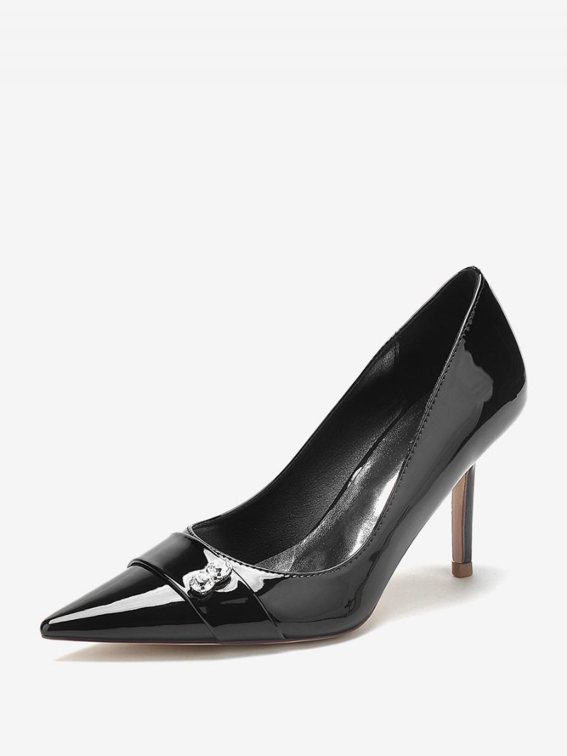 Damen-mutter Der Braut-schuhe Lack-pu-obermaterial Spitzer Zehenbereich Strasssteine High-heel-pumps - Schwarz