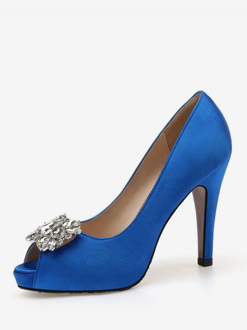 Damen Peep Toe Strass Brautschuhe Pumps Mit Absatz - Blau